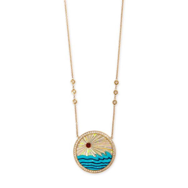 jacquie aiche Pavé Round Opal Rays + Turquoise Waves Inlay Necklace