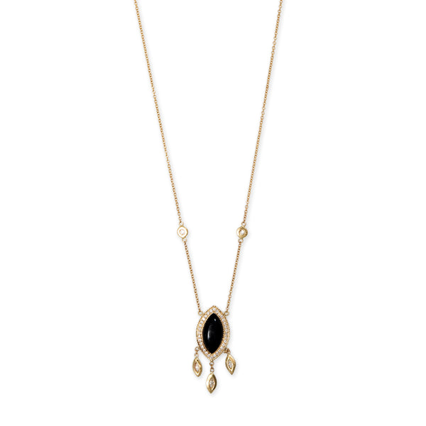 jacquie aiche PAVE SMALL ONYX MARQUISE + MARQUISE DIAMOND SHAKER NECKLACE
