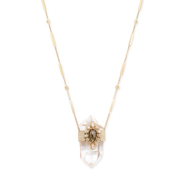 jacquie aiche PAVE SOPHIA DIAMOND CAP CLEAR QUARTZ CRYSTAL NECKLACE