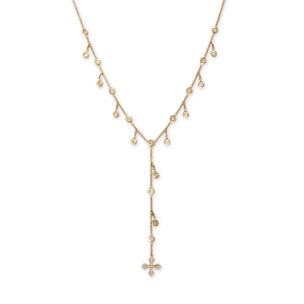 jacquie aiche Pave Square Cross Bottom + Shaker Diamond Y Necklace