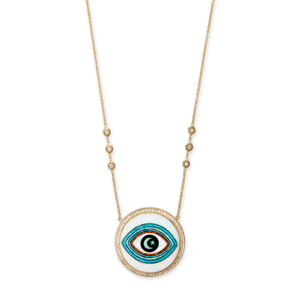 jacquie aiche PAVE STAR + MOON EYE OPAL INLAY NECKLACE