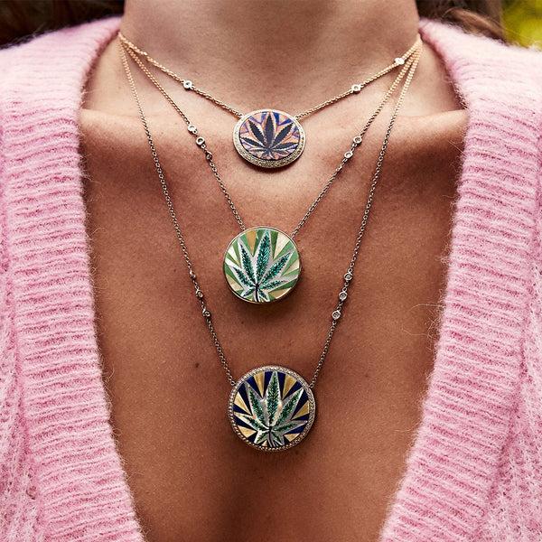 Jacquie Aiche Pavé Sweet Leaf Opal Inlay 6 Diamond Chain