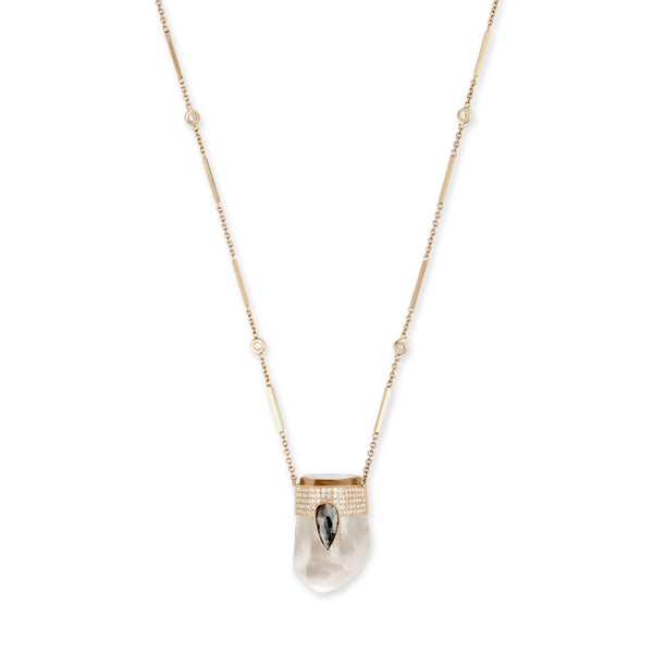 jacquie aiche Pavé Teardrop Raw Diamond Cap + Faceted Clear Quartz Crystal Necklace