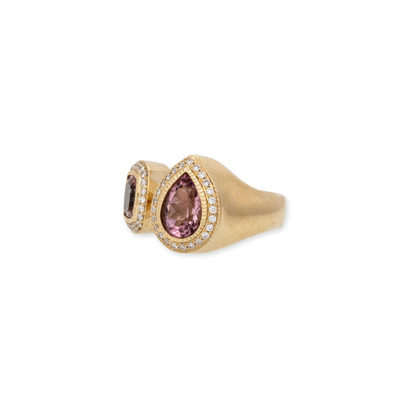 Jacquie Aiche Pave Teardrop + Square Pink Tourmaline Open Ring