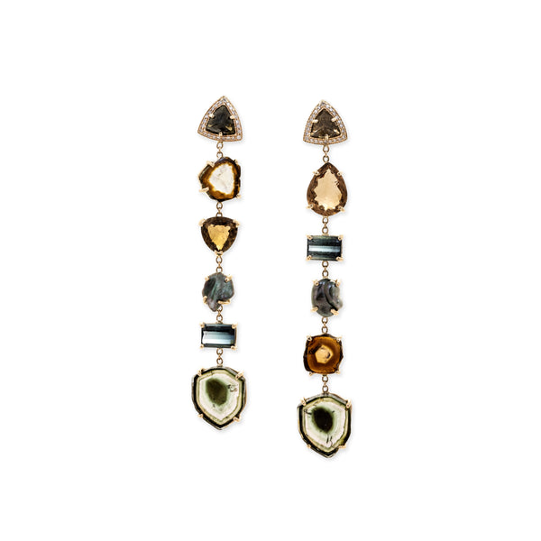 jacquie aiche Pave Tourmaline Trillion + Tourmaline and Black Pearl Drop Earrings