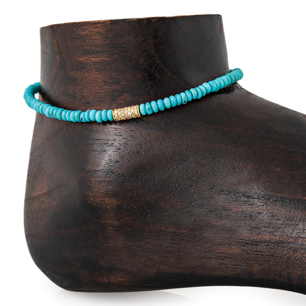 jacquie aiche Pave Tube Bead Turquoise Beaded Anklet