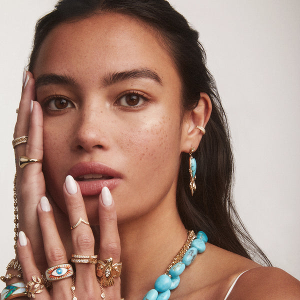 Jacquie Aiche PAVE TURQUOISE TEARDROP + MARQUISE DIAMOND SHAKERS DROP EARRINGS