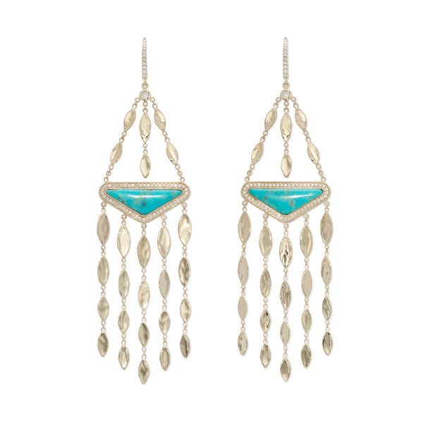 jacquie aiche Pave Turquoise Trillion + Hammered Marquise Chandelier Earrings