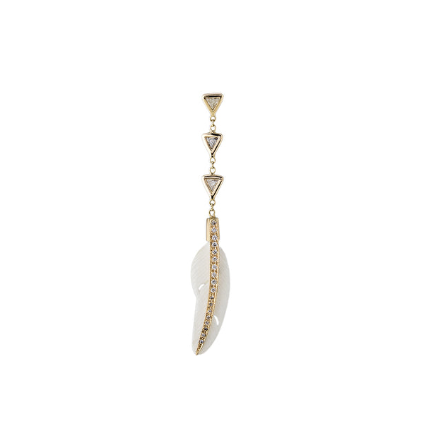 jacquie aiche PAVE WHITE BONE FEATHER + 3 DIAMOND TRILLION EARRING