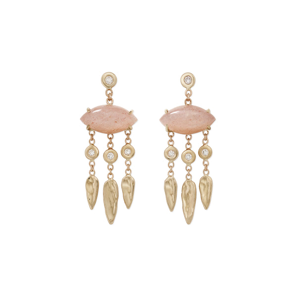 jacquie aiche Peach Moonstone Marquise + Diamond Hammered Teardrop Chandelier Drop Stud Earrings