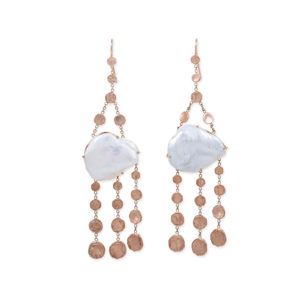 jacquie aiche PEARL GRADUATED DISC CHANDELIER EARRINGS