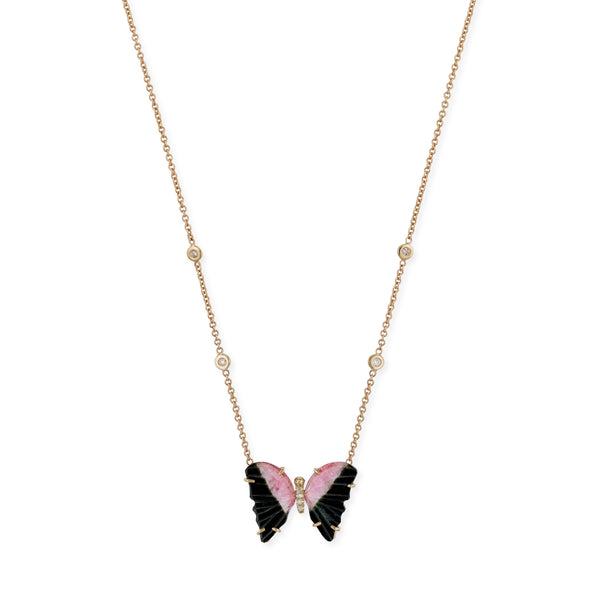 jacquie aiche Pink and Black Tourmaline Pave Center Butterfly Necklace