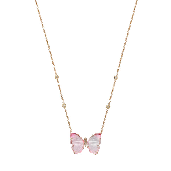 jacquie aiche Pink and Purple Tourmaline Pave Center Butterfly Necklace