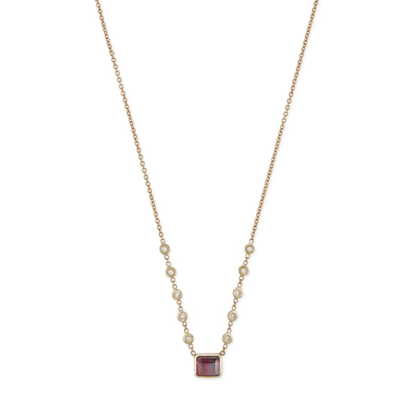 jacquie aiche Pink Purple Tourmaline Baguette 10 Diamond Necklace