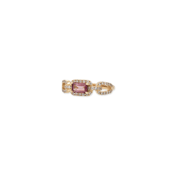 Jacquie Aiche Pink Tourmaline Baguette Center Pave Chain Link Rope Ring