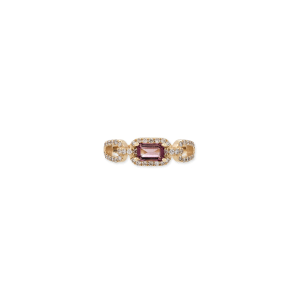 jacquie aiche Pink Tourmaline Baguette Center Pave Chain Link Rope Ring