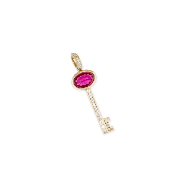 jacquie aiche Pink Tourmaline Baguette Diamond Key Charm