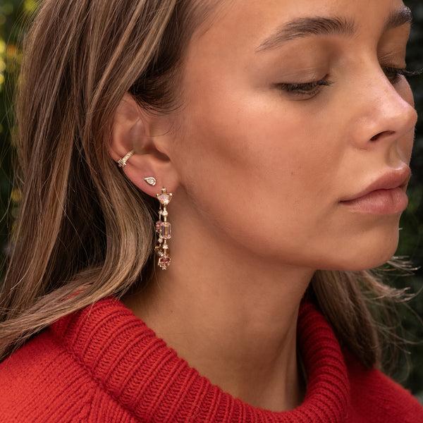 Jacquie Aiche Pink Tourmaline + Graduated Diamond Sophia Hoops