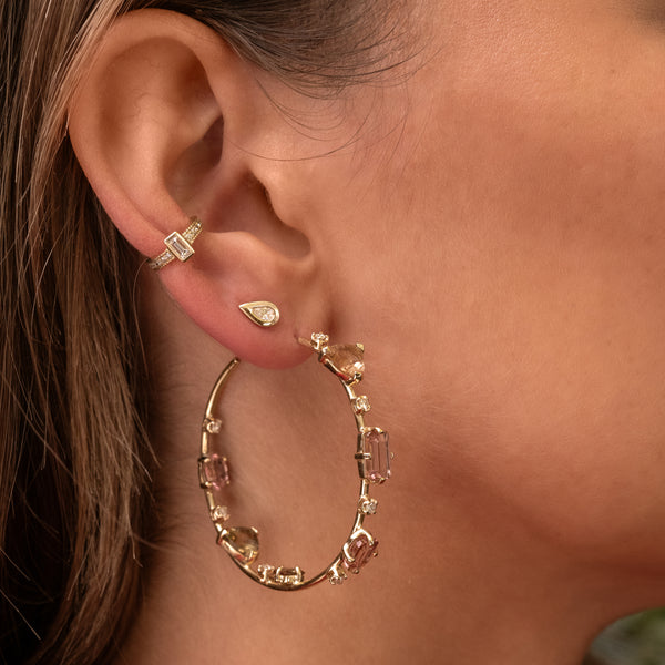 Jacquie Aiche Pink Tourmaline + Graduated Diamond Sophia Hoops