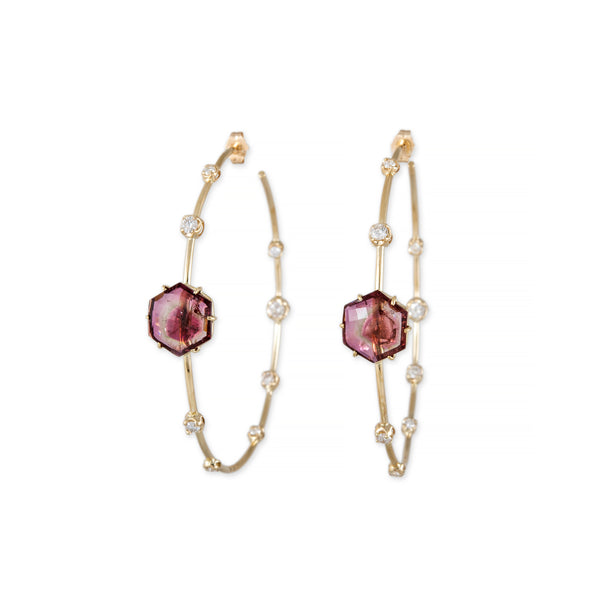 jacquie aiche PINK TOURMALINE + GRADUATED DIAMOND SOPHIA HOOPS