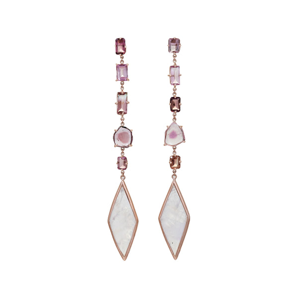 jacquie aiche PINK TOURMALINE + MOONSTONE KITE EARRINGS