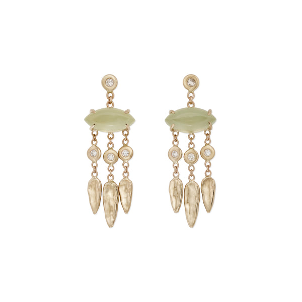 jacquie aiche Prehnite Marquise + Diamond Hammered Teardrop Chandelier Drop Stud Earrings