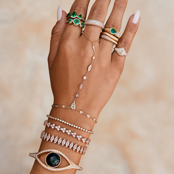 Jacquie Aiche Rose Cut Teardrop Diamond Center Round + Marquise Alternating Finger Bracelet