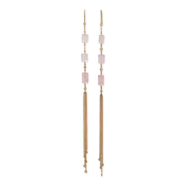 jacquie aiche ROSE QUARTZ TUBE + DIAMOND SHOWER TASSEL EARRINGS
