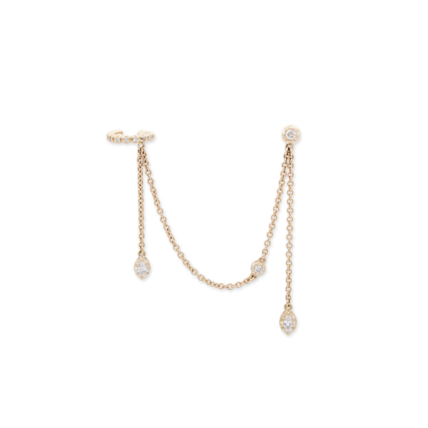 jacquie aiche ROUND + MARQUISE SOPHIA DIAMOND CHAIN STUD AND DIAMOND EAR CUFF
