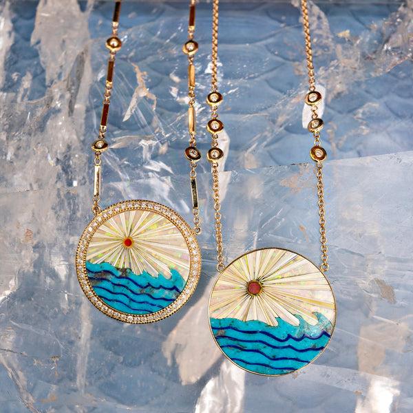Jacquie Aiche Round Opal Rays + Turquoise Waves Inlay Necklace
