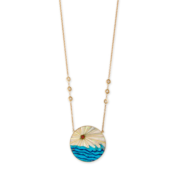 jacquie aiche Round Opal Rays + Turquoise Waves Inlay Necklace
