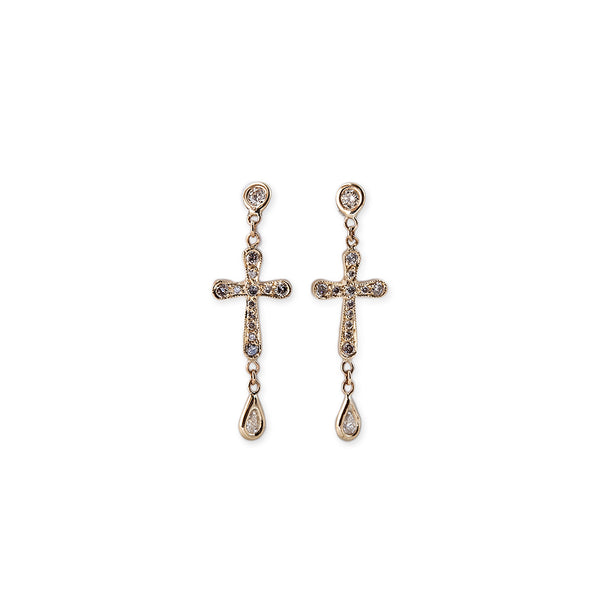 Jacquie Aiche Round + Teardrop Diamond Pave Cross Drop Stud