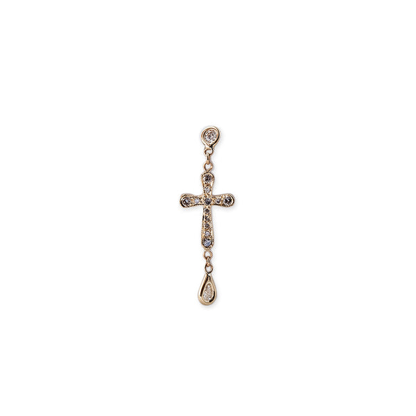 jacquie aiche Round + Teardrop Diamond Pave Cross Drop Stud