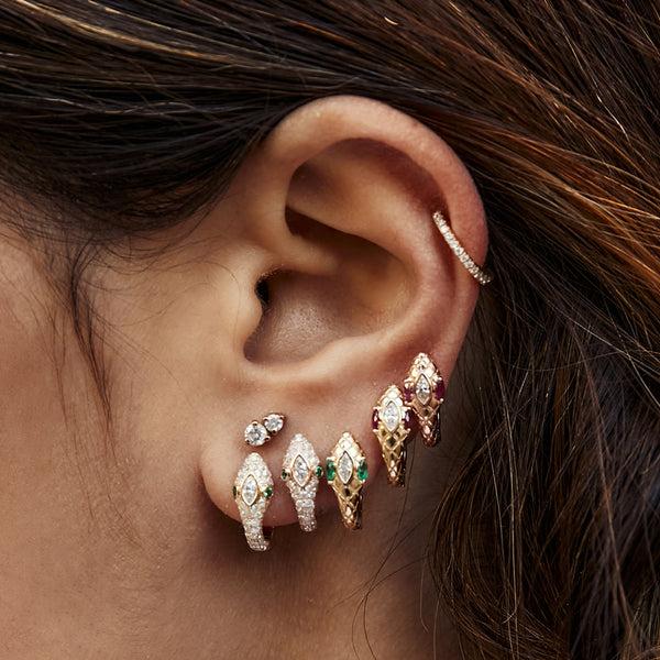 Jacquie Aiche RUBY EYES MARQUISE DIAMOND HEAD SNAKE MINI HOOP