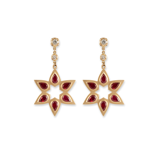 jacquie aiche RUBY TEARDROP STAR OF DAVID DROP STUD EARRINGS