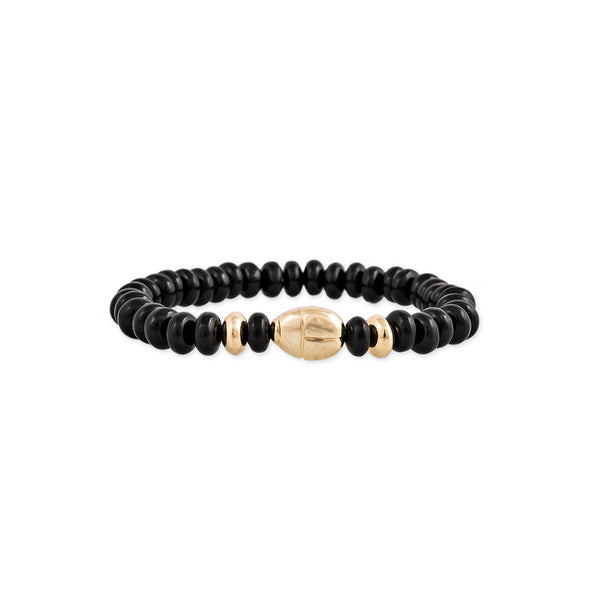 jacquie aiche Scarab + Gold and Onyx Beaded Stretch Bracelet