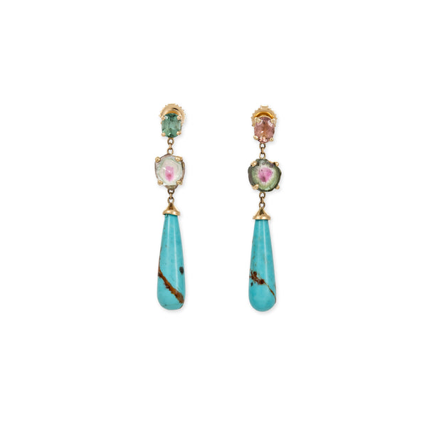 jacquie aiche SMALL ASSORTED TOURMALINE + TURQUOISE DROPLET STUD EARRINGS