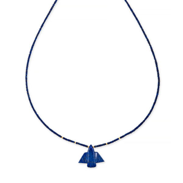 jacquie aiche Small Lapis Thunderbird + Gold and Lapis Beaded Toggle Necklace