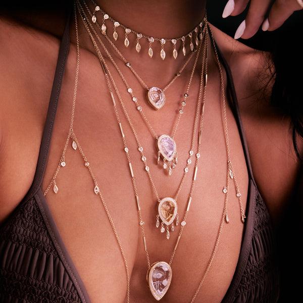 Jacquie Aiche Small Pavé Carved Eye Burst Clear Quartz Teardrop Necklace