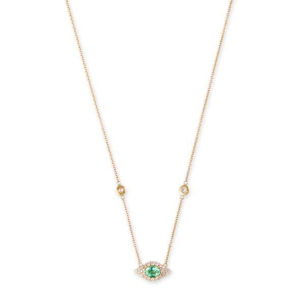 jacquie aiche Small Pave Emerald Oval Center Eye Diamond Necklace