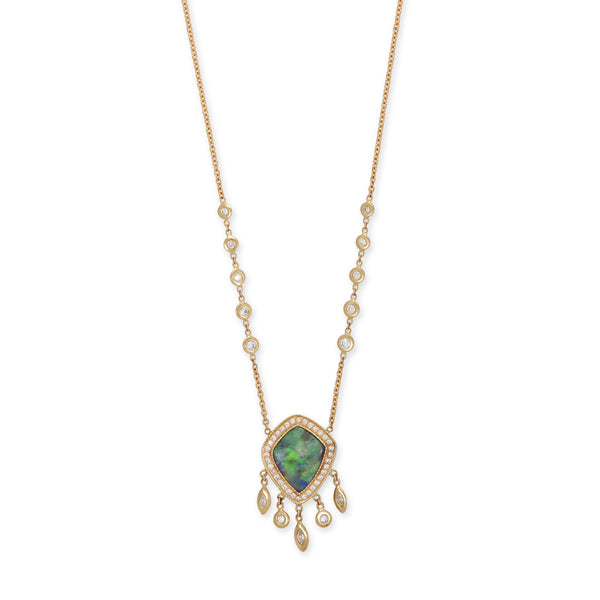 jacquie aiche SMALL PAVE OPAL KITE + MARQUISE AND ROUND DIAMOND SHAKER NECKLACE