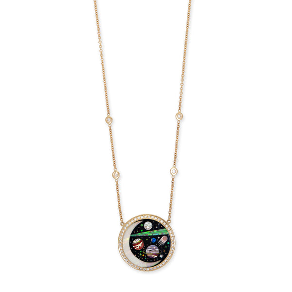 jacquie aiche Small Pavé Round Onyx + Opal Crescent Galaxy Planet Inlay Necklace