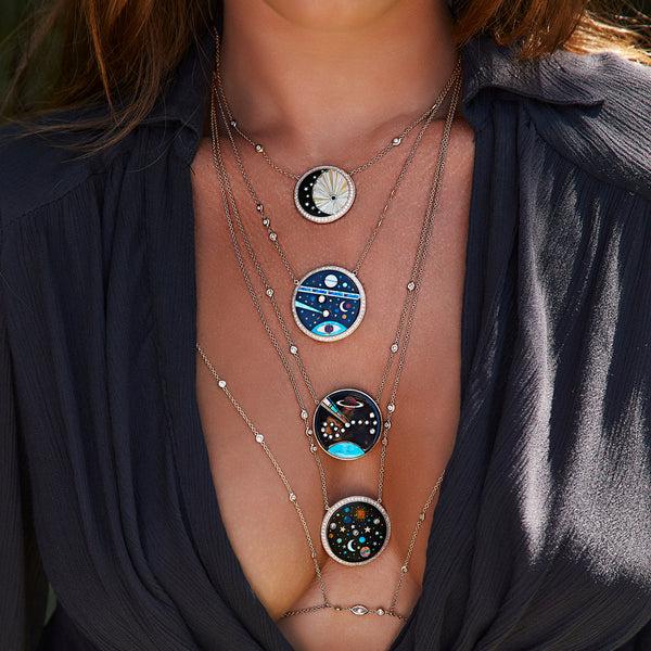 Jacquie Aiche Small Pavé Round Onyx Star Crescent + Opal Rays Inlay Necklace