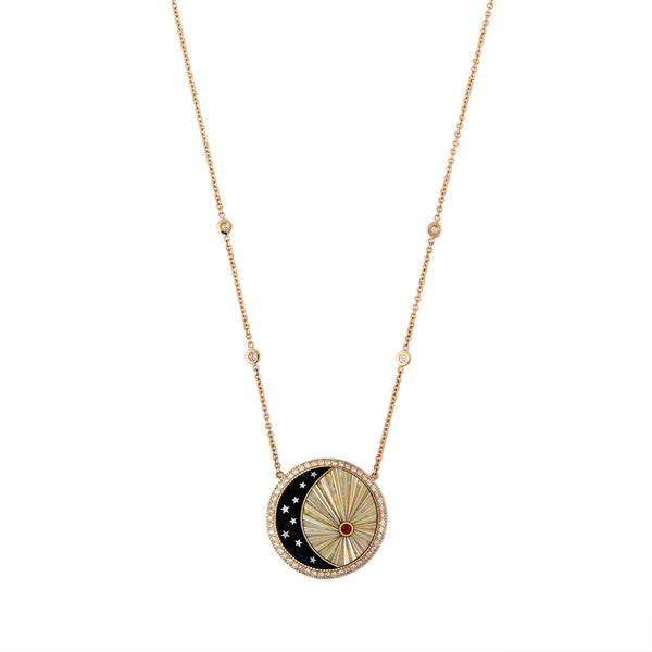 jacquie aiche Small Pavé Round Onyx Star Crescent + Opal Rays Inlay Necklace