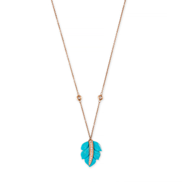 jacquie aiche Small Pave Turquoise Leaf Diamond Necklace