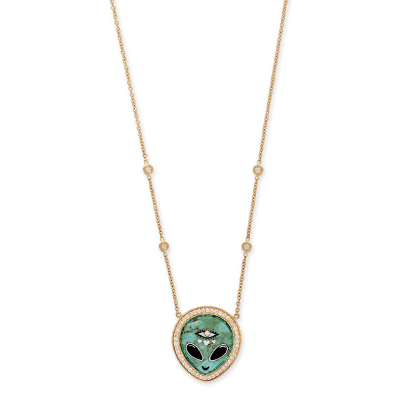 jacquie aiche Small Pavé Turquoise + Onyx Alien Heart Eye Inlay Necklace