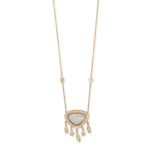 jacquie aiche SMALL PAVE WHITE OPAL TRILLION + MARQUISE AND ROUND DIAMOND SHAKER NECKLACE