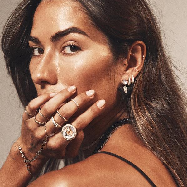 Jacquie Aiche Small Three Row Pave Inside Out Oval Mini Hoop