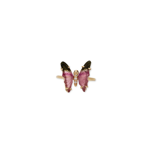 jacquie aiche Small Watermelon Tourmaline Pave Center Butterfly Ring