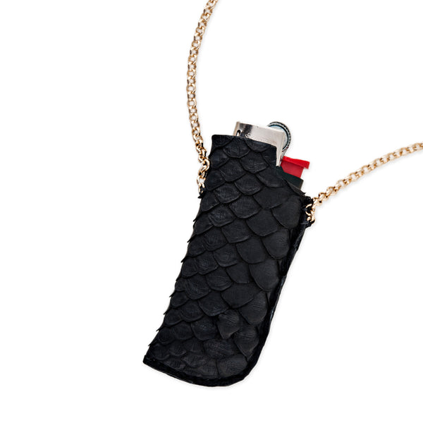 Jacquie Aiche SNAKE SKIN LIGHTER NECKLACE WITH SWEET LEAF CHARM